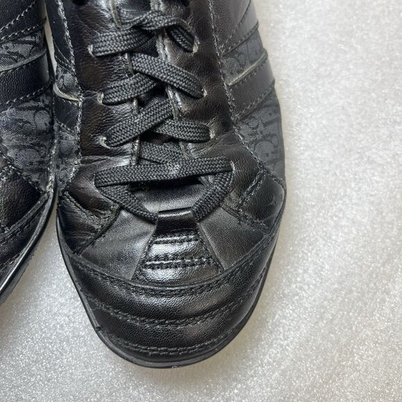 Christian Dior Vtg Trainers Low Black Leather Canvas Womens Sneaker Sz 37.5 US 7 - Picture 6 of 15